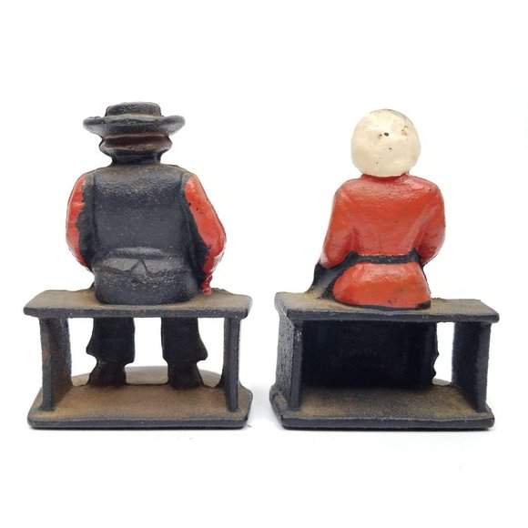 Vintage Cast Iron Amish Man Woman Bookends Pioneer - Picture 5 of 11